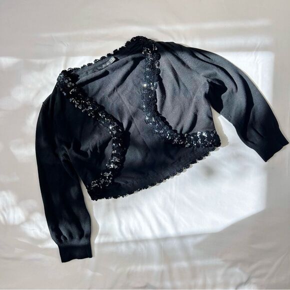 The Limited Sweaters - the limited | size L | silk black sequined bolero cardigan